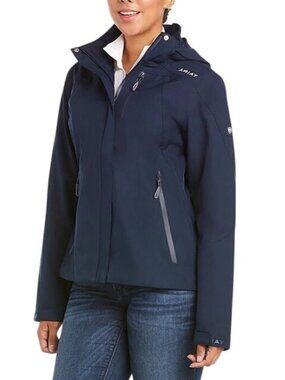 Ariat Coastal Waterproof Jacket XS Navy Blue Hood & Zippered Pockets equestrian